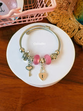 Heart, Lock & Key with Pink Stone Charm Kada Bracelet
